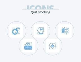 arrêtez de fumer pack d'icônes bleues 5 conception d'icônes. fumeur. santé. soins de santé. effet. temps vecteur
