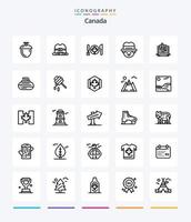 pack d'icônes de contour créatif canada 25 tels que des bols. gâteau de mariage. Canada. mariage. homme vecteur