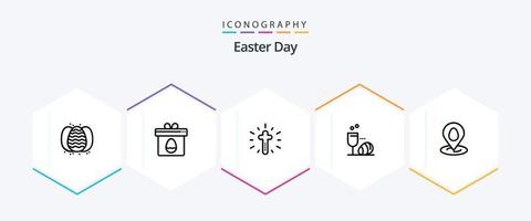 pack d'icônes de 25 lignes de pâques comprenant une épingle. boire. fête. Pâques. verre vecteur
