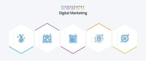 pack d'icônes bleues de marketing numérique 25, y compris le pouce. comme. l'Internet. analytique. voir vecteur