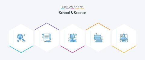 pack d'icônes bleues pour l'école et la science 25, y compris le cadre. stylo. livre. littérature. livres vecteur