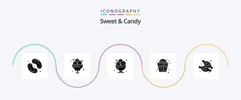 pack d'icônes sweet and candy glyph 5 comprenant de la nourriture. bonbons. glace. bonbons. nourriture vecteur
