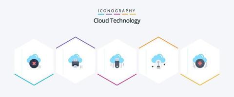 pack d'icônes plates de 25 technologies cloud, y compris les données. nuage. imprimante. magasin. en ligne vecteur