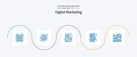 pack d'icônes bleu marketing numérique 5, y compris le contenu. publicité. analyse. référencement. mobile vecteur
