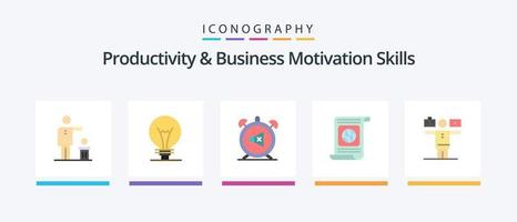 compétences de productivité et de motivation commerciale pack d'icônes plat 5, y compris le monde. objectifs. ampoule. but. désactivé. conception d'icônes créatives vecteur