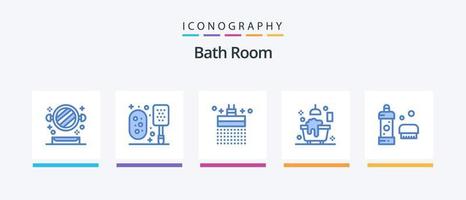 pack d'icônes bleues de la salle de bain 5, y compris la salle de bain. douche. bain. baignoire. bain. conception d'icônes créatives vecteur