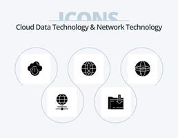 technologie de données cloud et technologie de réseau glyphe pack d'icônes 5 conception d'icônes. . globe. dossier. l'informatique. monde vecteur