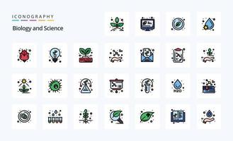 pack d'icônes de style rempli de 25 lignes de biologie vecteur