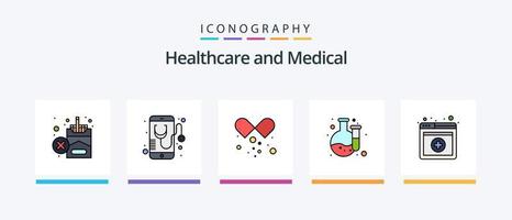 ligne médicale remplie de 5 packs d'icônes comprenant un laboratoire. science. soins de santé. laboratoire. chimie. conception d'icônes créatives vecteur