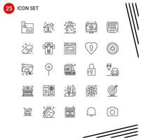 ligne d'interface mobile ensemble de 25 pictogrammes de conception moniteur chapeau signe éléments de conception vectoriels modifiables médicaux vecteur