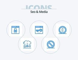 seo et media blue icon pack 5 design d'icônes. page. médias. moteur. mots clés. sécurité vecteur