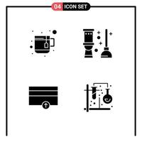 pack de lignes vectorielles modifiables de 4 glyphes solides simples de paiements de tasse éléments de conception vectorielle modifiables de chimie de salle de toilette vecteur