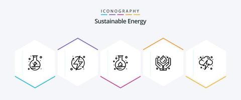 pack d'icônes de 25 lignes d'énergie durable, y compris les énergies renouvelables. médecine. renouvelable. technologie verte. science vecteur