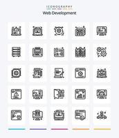 développement web créatif 25 pack d'icônes de contour tel que web. développement. la toile. données. conception de maquette vecteur