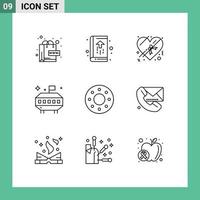 ensemble moderne de 9 contours et symboles tels que des éléments de conception vectoriels modifiables d'astronomie d'ovni de cahier de beignet de nourriture vecteur