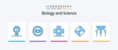 pack d'icônes bleu biologie 5, y compris laboratoire. la biologie. hôpital. biochimie. tablette. conception d'icônes créatives vecteur