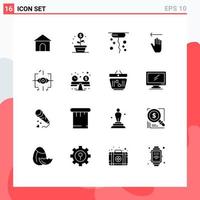 interface mobile glyphe solide ensemble de 16 pictogrammes du futur tire-bouchon avancé flèche gauche éléments de conception vectoriels modifiables vecteur