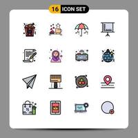 pack de 16 lignes modernes remplies de couleurs plates signes et symboles pour les supports d'impression Web tels que l'éducation artistique tableau de mariage printemps éléments de conception vectoriels créatifs modifiables vecteur