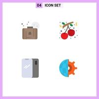 pack d'icônes plates de 4 symboles universels de sac téléphone plage canneberge mobile éléments de conception vectoriels modifiables vecteur