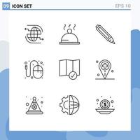 9 concept de contour pour les sites Web mobiles et les applications emplacement éducation de la souris concepteur d'idées éléments de conception vectoriels modifiables vecteur