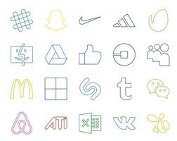 20 pack d'icônes de médias sociaux, y compris wechat shazam comme un délicieux myspace vecteur