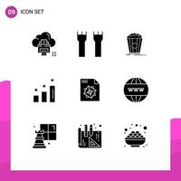 9 concept de glyphe solide pour les sites Web analyses de positions mobiles et d'applications réalisations de forteresse éléments de conception vectoriels modifiables de film vecteur