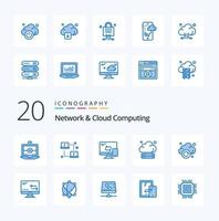 20 pack d'icônes de couleur bleu réseau et cloud computing comme la technologie flèche mobile cloud power vecteur