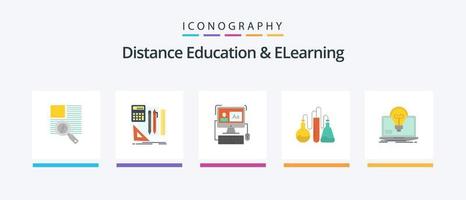 enseignement à distance et pack d'icônes plat 5 d'apprentissage en ligne, y compris le succès. science. ordinateur. laboratoire. chimique. conception d'icônes créatives vecteur