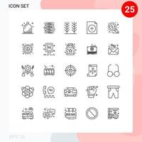 symboles d'icônes universels groupe de 25 lignes de recherche modernes trouver des éléments de conception vectoriels modifiables de document de réduction de céréales vecteur