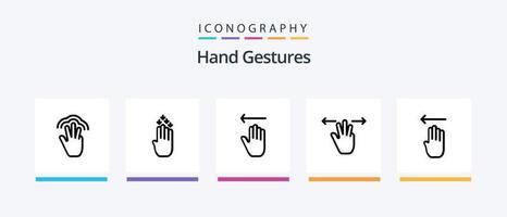 pack d'icônes ligne 5 gestes de la main, y compris vers le haut. geste. zoom avant. quatre. trois doigts. conception d'icônes créatives vecteur