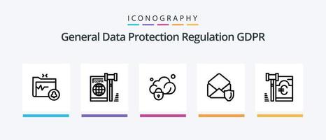 pack d'icônes gdpr line 5, y compris le dossier. sécurité. conformité. ouvrir. pibr. conception d'icônes créatives vecteur