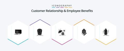 relation client et avantages sociaux pack d'icônes de 25 glyphes comprenant un ensemble. serveur. été. empaqueter. engrenage vecteur