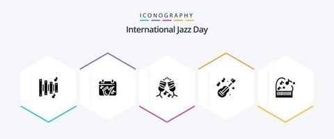 pack d'icônes de glyphes de la journée internationale du jazz 25, y compris la musique. instrument . saxophone. guitare . musique vecteur