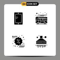 ensemble de 4 glyphes solides vectoriels sur la grille pour les éléments de conception vectoriels modifiables de l'étiquette de l'entraîneur de l'école du vendredi noir mobile vecteur