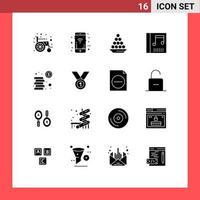 groupe de 16 signes et symboles de glyphes solides pour l'album de délicatesse des médias en espèces doux éléments de conception vectoriels modifiables vecteur