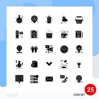 25 pack de glyphes solides de l'interface utilisateur de signes et symboles modernes de la saison du panier boisson nuage de pluie éléments de conception vectoriels modifiables vecteur