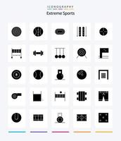 pack d'icônes noir solide de 25 glyphes de sport créatif tel que la finition. vue. piste de course. salle de sport. sport vecteur