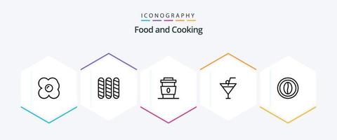 pack d'icônes de 25 lignes de nourriture, y compris la nourriture. cuisson. boire. café. nourriture et restauration vecteur