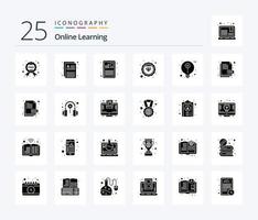 apprentissage en ligne pack d'icônes de 25 glyphes solides, y compris l'apprentissage en ligne. badge. attention. étude. diamant vecteur