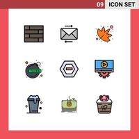 interface mobile fillline plat couleur ensemble de 9 pictogrammes de vidéo moins nature éléments de conception vectoriels modifiables d'impôt négatif vecteur