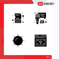 pictogramme ensemble de 4 glyphes solides simples de carte soleil carte enregistrement internet éléments de conception vectoriels modifiables vecteur