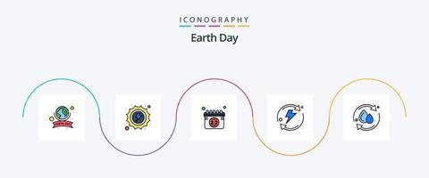pack d'icônes plat 5 rempli de ligne de jour de la terre, y compris le recyclage. système. énergie. recyclage. protection environnementale vecteur