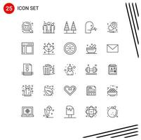 pack de 25 signes et symboles de lignes modernes pour les supports d'impression Web tels que les éléments de conception vectoriels modifiables du parc audio d'entreprise humain vecteur