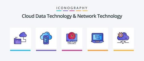 technologie de données cloud et ligne de technologie réseau remplie de 5 icônes, y compris le matériel. réseau. navigateur . ordinateur. mobile. conception d'icônes créatives vecteur