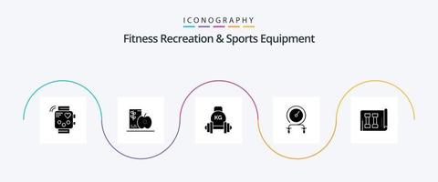 pack d'icônes glyphe 5 d'équipement de loisirs et de sport de fitness, y compris hiit. rapide. des fruits. lester. équipement vecteur