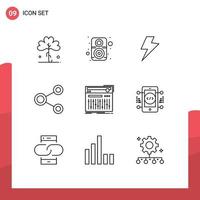 pack de lignes vectorielles modifiables de 9 contours simples du réseau de haut-parleurs de partage de contrôle connecter des éléments de conception vectorielles modifiables vecteur