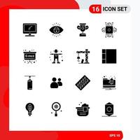 ensemble de 16 symboles d'icônes d'interface utilisateur modernes signes pour les éléments de conception vectoriels modifiables de puce de puce de verrouillage de processeur de carte vecteur