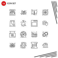 ensemble moderne de 16 contours et symboles tels que vérifier les éléments de conception vectoriels modifiables de la santé des fleurs de la science du sauna vecteur