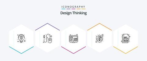 design thinking pack d'icônes de 25 lignes, y compris le document. pensée. conception. bouclier. conception vecteur