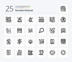 pack d'icônes ramadan 25 lignes, y compris le ramadan. lune. prier. croissant. lampe vecteur